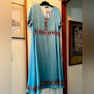 Summer Acrylic Dress, blue with touches of brown, black, & white.